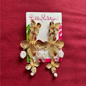 Lily Pulitzer Via Flora Gold and White Chandelier Statement Earrings